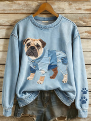 Frauen schöne Bulldogge Patchwork-Muster Sweatshirt