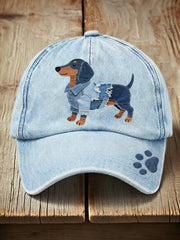 Unisex Denim Patchwork Kunst Dackel Hund Muster gewaschener Hut