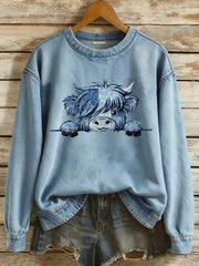 Frauen Highland Kuh Kunstdruck Casual Sport Shirt