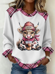 Frauen Highland Kuh Kunstdruck Casual Top