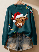 Damen Faux Garn Weihnachten Highland Kuh Muster Gemütliche Strick pullover