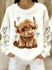 Frauen Highland Kuh Kunstdruck Casual Top