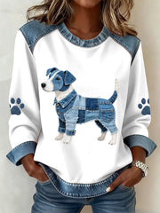 Damen schöne Jack Russell Terrier Hunde muster Denim Patchwork Sweatshirt