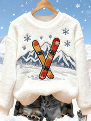 Damen Ski Kunstdruck Casual Top