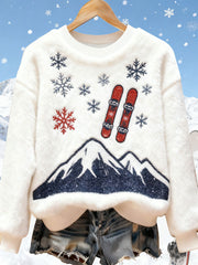 Damen Ski Kunstdruck Casual Top