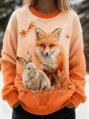 Damen bester Partner Fox und Bunny Print Casual Flanell Sweatshirt