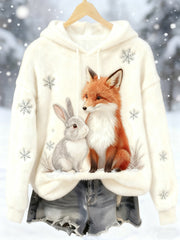 Frauen bester Partner Fox und Bunny Print Casual Flanell Hoodie