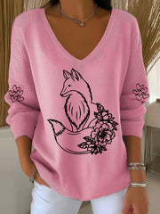 Damen Fox Print Casual Top