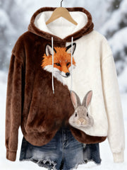 Frauen bester Partner Fox und Bunny Print Casual Flanell Hoodie