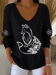 Damen Fox Print Casual Top