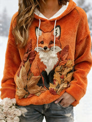 Damen Winter Fox Print Casual Flanell Hoodie