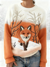 Damen Winter Fox Print Casual Flanell Hoodie