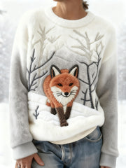 Damen Winter Fox Print Casual Flanell Hoodie