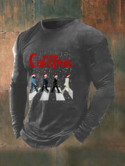 Herren Frohe Weihnachten Retro Klassische Legendäre Rock Band Print Geschenk für Fans Lässiges Langarm T-Shirt