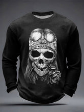 Herren Rock Skull Print Waffel Langarm T-Shirt