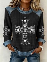 Damen Rock Print Denim Patchwork Top