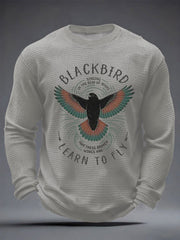 Herren Retro Classic Legendary Rock Band Print Geschenk für Fans Casual Waffel Langarm T-Shirt