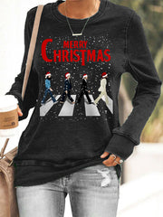 Damen Frohe Weihnachten Retro Klassische Legendäre Rock Band Print Casual Sweatshirt