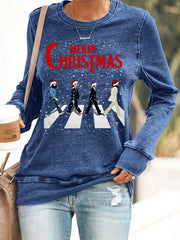 Damen Frohe Weihnachten Retro Klassische Legendäre Rock Band Print Casual Sweatshirt