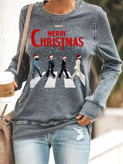 Damen Frohe Weihnachten Retro Klassische Legendäre Rock Band Print Casual Sweatshirt