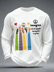 Herren Retro Classic Legendary Rock Band Print Geschenk für Fans Casual Waffel Langarm T-Shirt