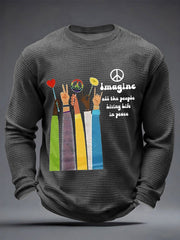 Herren Retro Classic Legendary Rock Band Print Geschenk für Fans Casual Waffel Langarm T-Shirt