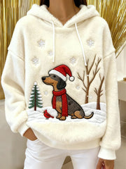Damen niedlicher Weihnachts hund Kunstdruck Casual Flanell Hoodie