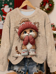 Damen niedliche Weihnachts katze Flanell Hoodie
