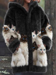 Damen-Flanell-Katzen-Print-Mäntel