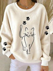Damen niedliche Katzen Pfoten Flanell Sweatshirt