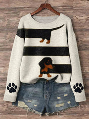 Damen Dackel Hund Kunstdruck Pullover Pullover