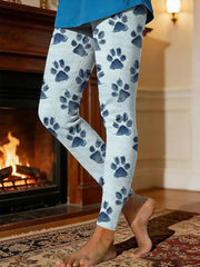 Frauen Hunde Pfote Warme Fleece-Leggings