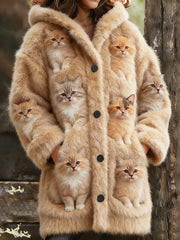 Damen-Flanell-Katzen-Print-Mäntel