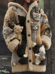 Damen-Flanell-Katzen-Print-Mäntel