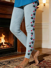 Frauen Hunde Pfote Warme Fleece-Leggings