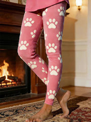 Frauen Hunde Pfote Warme Fleece-Leggings