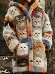 Damen-Flanell-Katzen-Print-Mäntel