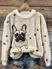 Damen niedliche Bulldogge Pfoten Flanell Sweatshirt