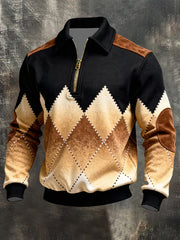 Herren Vintage-Patchwork-Sweatshirt mit Reiß verschluss