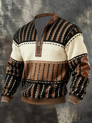 Herren Casual Retro Kontrast Farbe Half Zip Langarm Sweatshirt