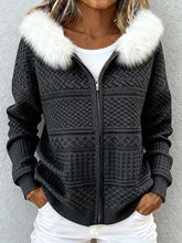 Damen-Vintage-Strickjacke mit geometrischem Muster mit Kapuze