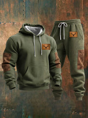 Herren Retro Casual Color Block Hoodie Set