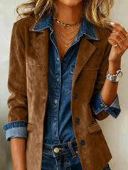 Einfarbige Vintage-Jacke im westlichen Stil für Damen