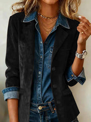 Einfarbige Vintage-Jacke im westlichen Stil für Damen