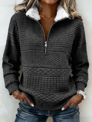 Pelzhalsband-Oberteil mit geometrischem Muster für Damen