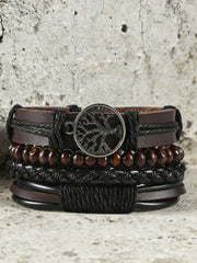 Herren baum des Lebens Vintage gewebtes personal isiertes Leder armband dreiteiliges Set