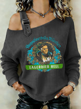Damen Bier liebhaber Patchwork Print lässig schulter freies Sweatshirt