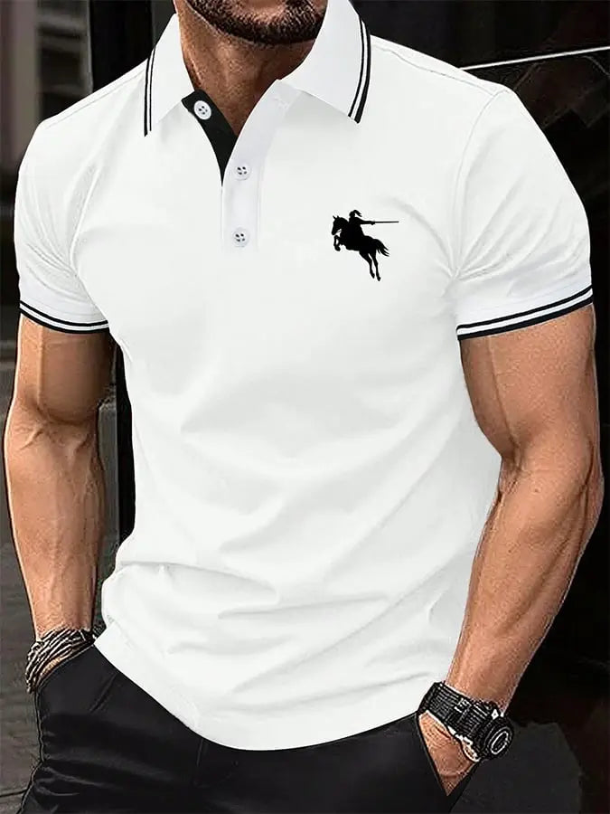 Men's Horse Stripe Print Casual Polo Shirt cherishyouo