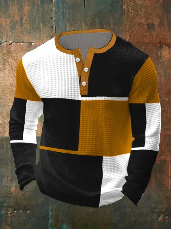 Lässiger Henley mit Kontrastwaffelmuster für Herren cherishyouo