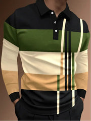 Men's Business Casual Striped Long-Sleeved Polo Shirt cherishyouo